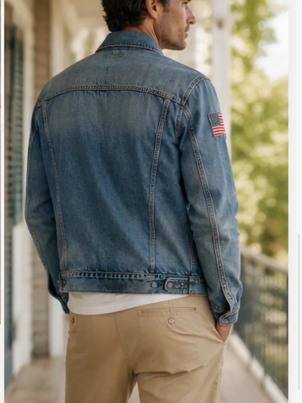 Polo Ralph Lauren Denim Jacket With American Flag Arm Patch Men’s L
